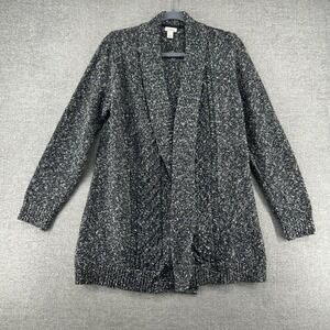 LL Bean Open Cardigan Long Sleeve Women Size Large Black White Casual Comfy
